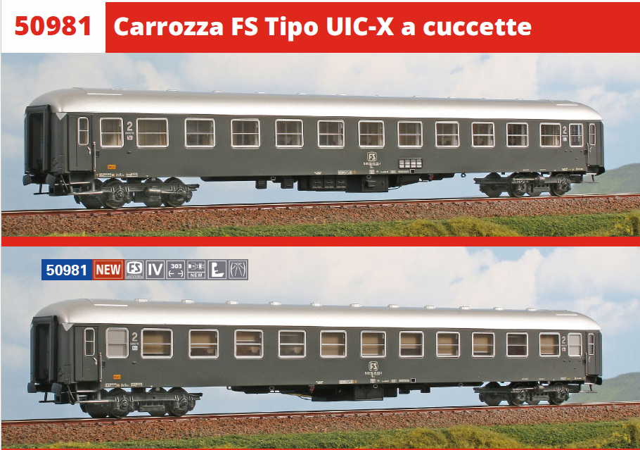 ACME 50981 CARROZZA TIPO UIC-XC 2^ CLASSE A CUCCETTE