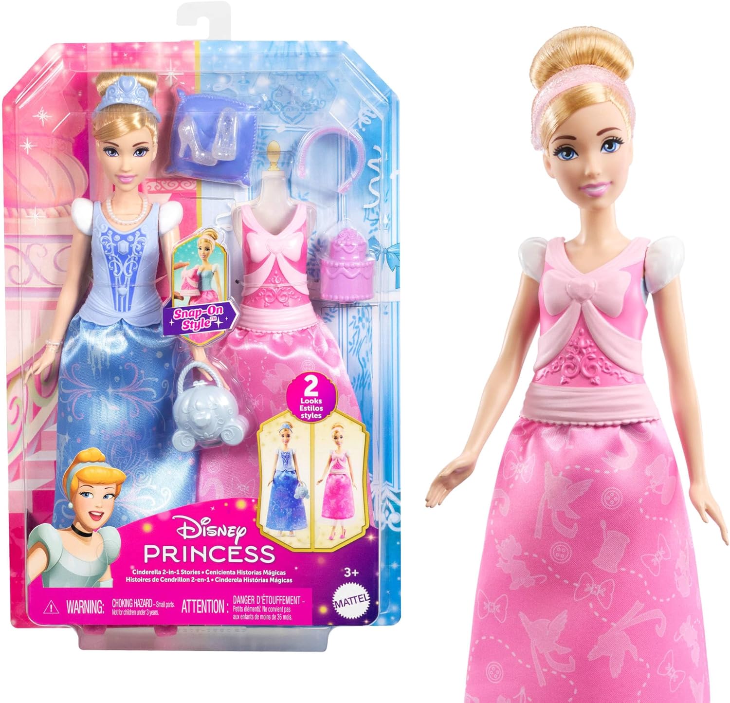 MATTEL JCR95 DISNEY PRINCESS CENERENTOLA STORIE 2 IN 1 BAMBOLA  ALLA  MODA