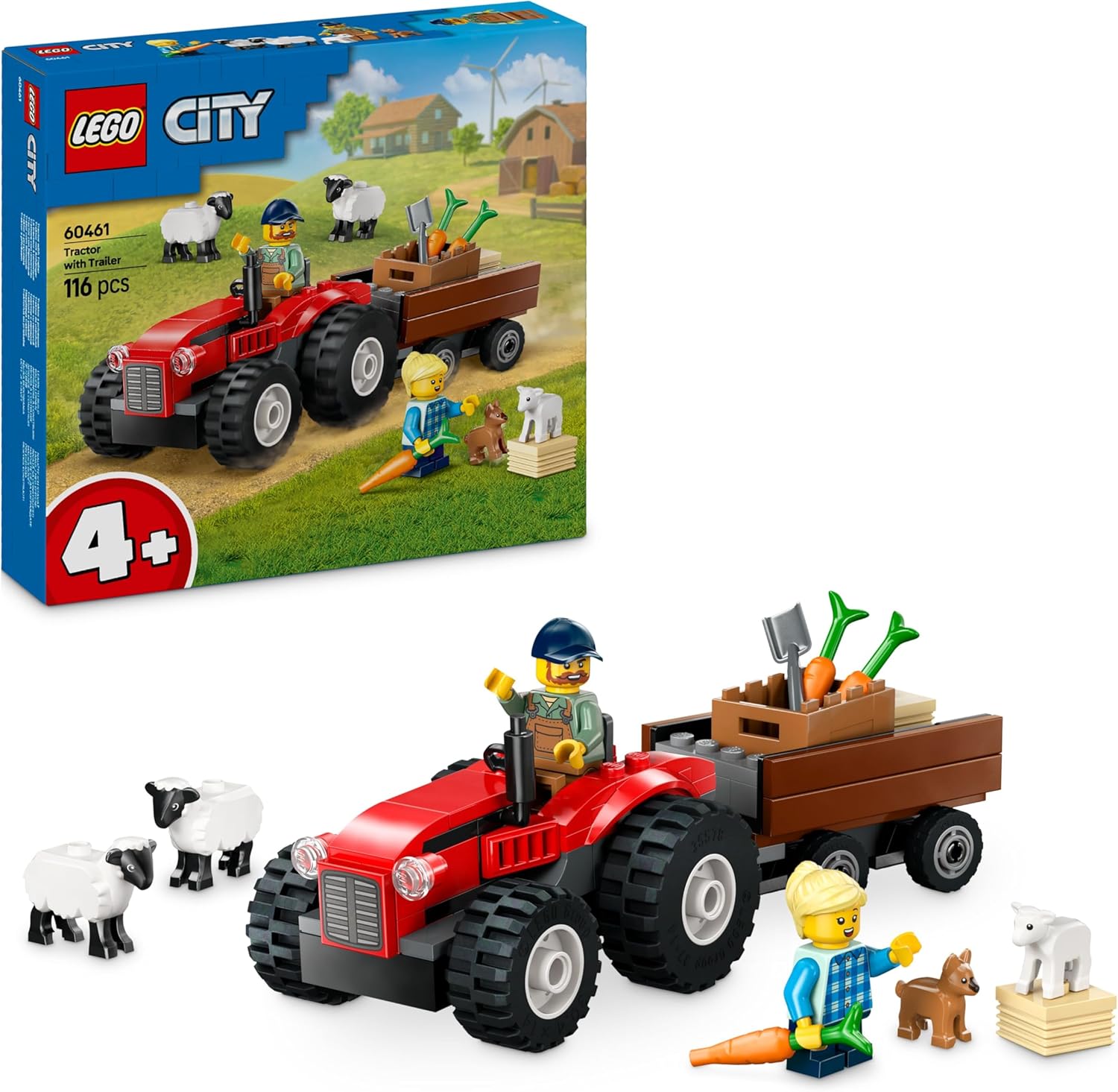 LEGO 60461 TRATTORE AGRICOLO ROSSO CON RIMORCHIO E PECORE CITY